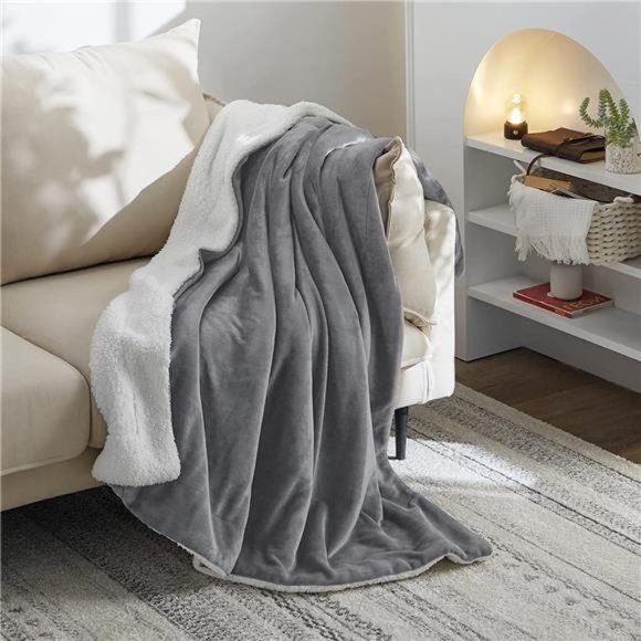 Fleece Blanket Throw Size Grey 50" x 60" Soft Fuzzy Reversible Throws Cozy Warm - Picture 2 of 6